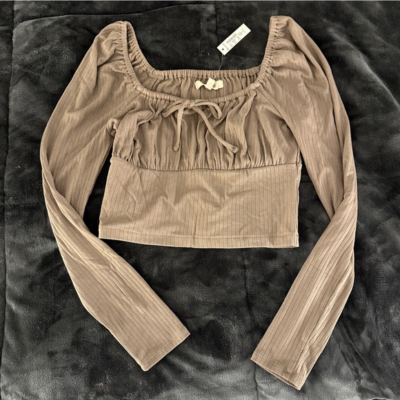 Madewell Tops - NWT Madewell ribbed square neck long sleeve top Small light umber